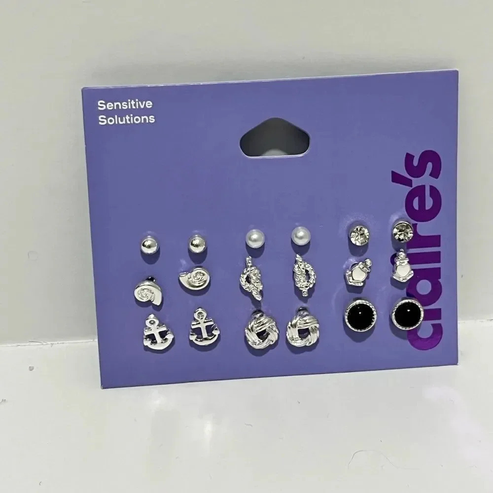 Claireβs sensitive solutions 9 pair post earrings NWT